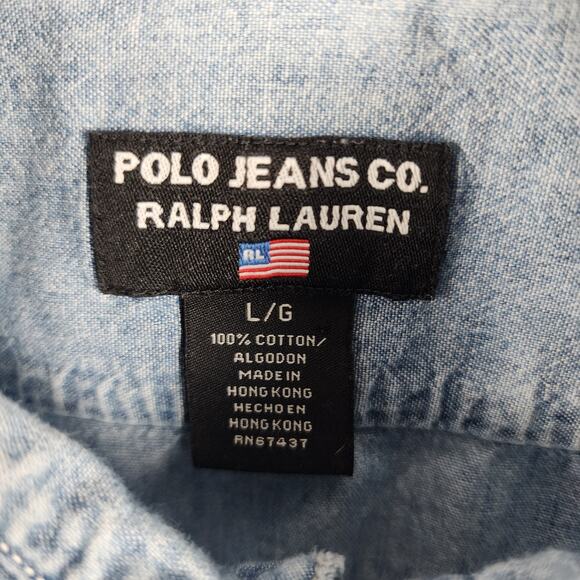 VTG 90s Polo Jeans Co Ralph Lauren Chambray Shirt Mens L Button Made Hong Kong - Picture 3 of 7